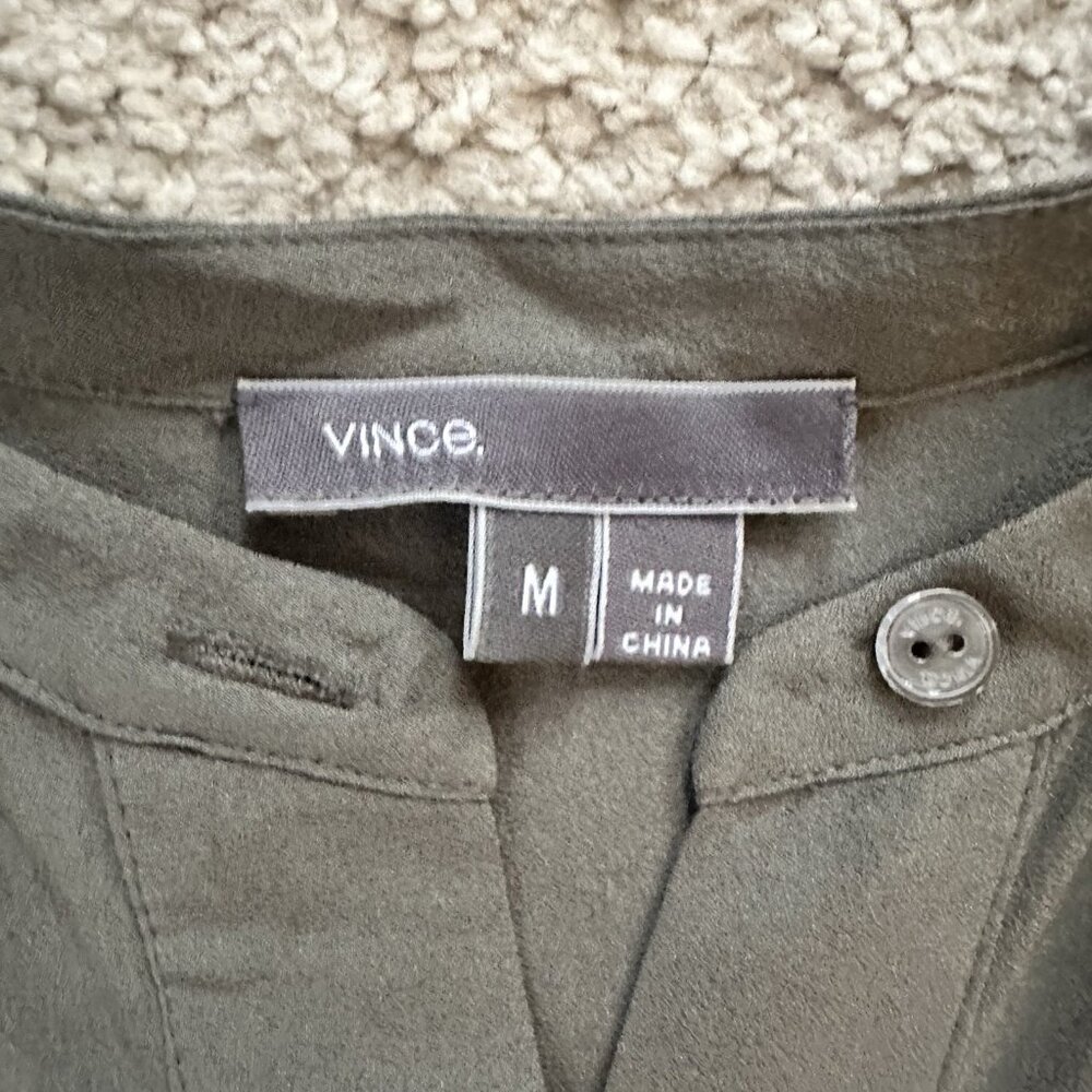 Vince Dress Women’s Medium Silk Olive Green Gray Tunic Shirt Dress - Picture 7 of 14